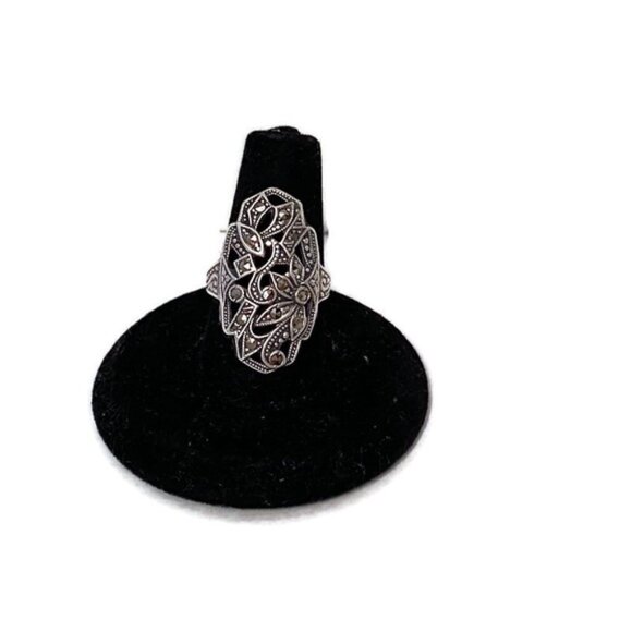 UNCAS RING STERLING SILVER 925 MARCASITE ART DECO SIZE 5 4g - Picture 1 of 7